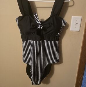 Black and White Striped Swimsuit